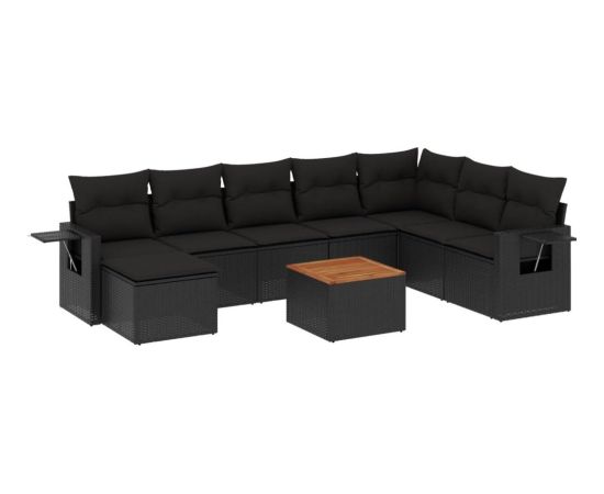 vidaXL 9-cz. zestaw wypoczynkowy do ogrodu, z poduszkami, czarny Dārza mēbeļu komplekti