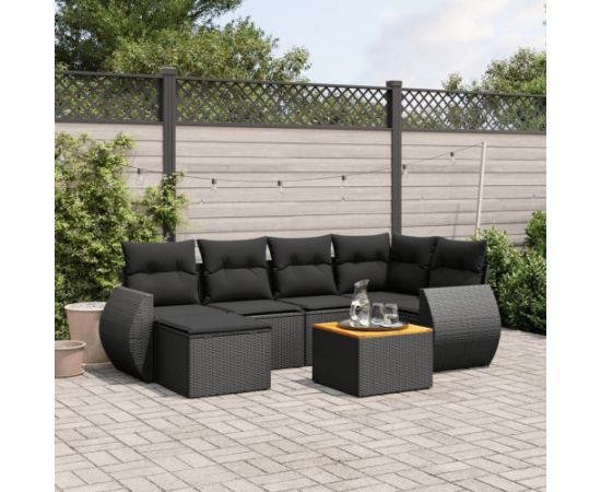 vidaXL 7-cz. zestaw wypoczynkowy do ogrodu, z poduszkami, czarny Dārza mēbeļu komplekti