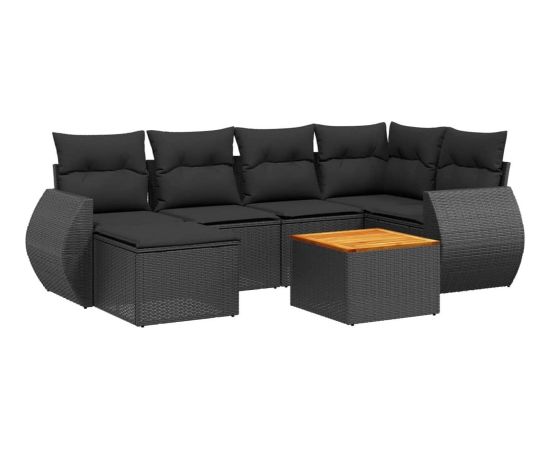 vidaXL 7-cz. zestaw wypoczynkowy do ogrodu, z poduszkami, czarny Dārza mēbeļu komplekti