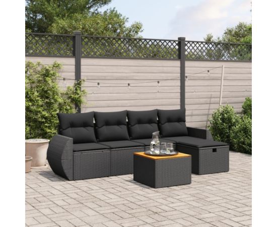 vidaXL 6-cz. zestaw mebli ogrodowych z poduszkami, czarny polirattan Dārza mēbeļu komplekti