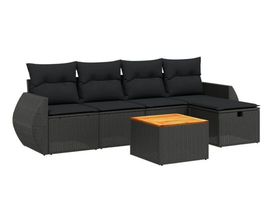 vidaXL 6-cz. zestaw mebli ogrodowych z poduszkami, czarny polirattan Dārza mēbeļu komplekti