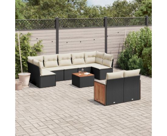 vidaXL 10-cz. zestaw wypoczynkowy do ogrodu, poduszki czarny rattan PE Dārza mēbeļu komplekti