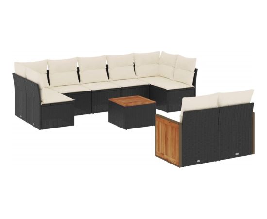 vidaXL 10-cz. zestaw wypoczynkowy do ogrodu, poduszki czarny rattan PE Dārza mēbeļu komplekti