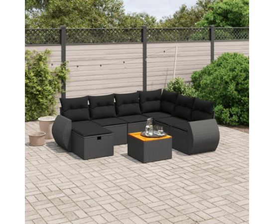 vidaXL 8-cz. zestaw wypoczynkowy do ogrodu, z poduszkami, czarny Dārza mēbeļu komplekti