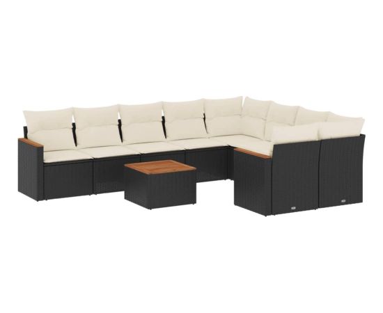 vidaXL 10-cz. zestaw wypoczynkowy do ogrodu, poduszki czarny rattan PE Dārza mēbeļu komplekti