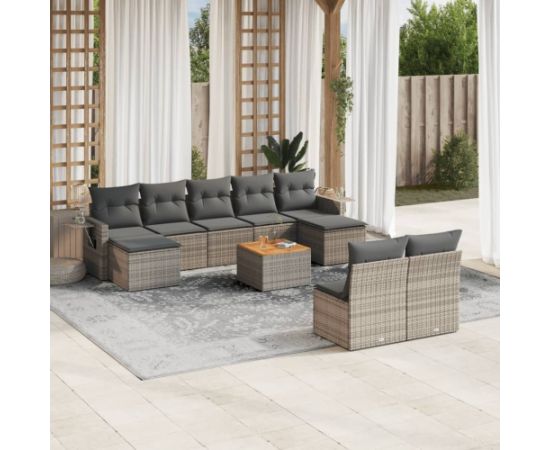 vidaXL 10-cz. zestaw wypoczynkowy do ogrodu, z poduszkami, szary Dārza mēbeļu komplekti