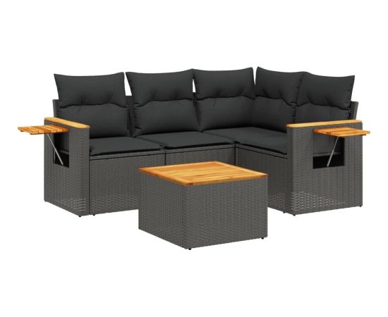 vidaXL 5-cz. zestaw wypoczynkowy do ogrodu, poduszki, czarny rattan PE Dārza mēbeļu komplekti