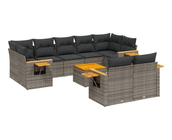 vidaXL 10-cz. zestaw wypoczynkowy do ogrodu, z poduszkami, szary Dārza mēbeļu komplekti