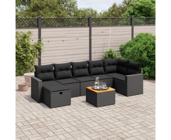 vidaXL 8-cz. zestaw wypoczynkowy do ogrodu, z poduszkami, czarny Dārza mēbeļu komplekti