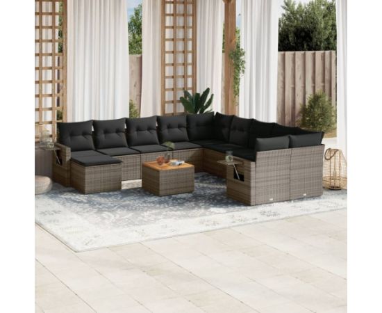 vidaXL 12-cz. zestaw mebli ogrodowych z poduszkami, szary, polirattan Dārza mēbeļu komplekti