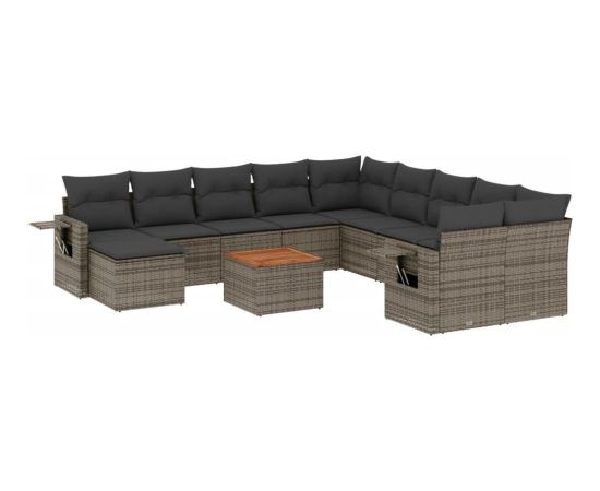 vidaXL 12-cz. zestaw mebli ogrodowych z poduszkami, szary, polirattan Dārza mēbeļu komplekti