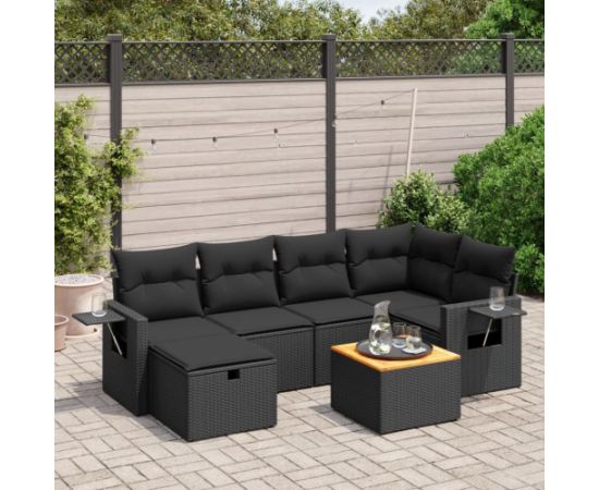 vidaXL 7-cz. zestaw wypoczynkowy do ogrodu, z poduszkami, czarny Dārza mēbeļu komplekti