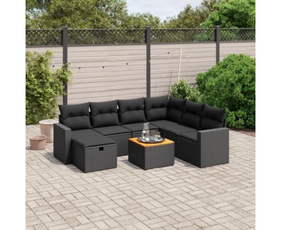 vidaXL 8-cz. zestaw wypoczynkowy do ogrodu, z poduszkami, czarny Dārza mēbeļu komplekti