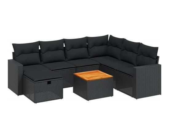 vidaXL 8-cz. zestaw wypoczynkowy do ogrodu, z poduszkami, czarny Dārza mēbeļu komplekti