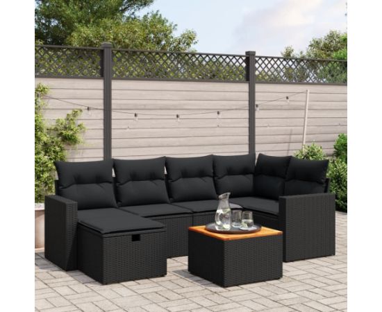 vidaXL 7-cz. zestaw wypoczynkowy do ogrodu, z poduszkami, czarny Dārza mēbeļu komplekti