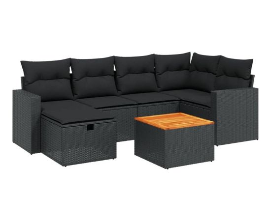 vidaXL 7-cz. zestaw wypoczynkowy do ogrodu, z poduszkami, czarny Dārza mēbeļu komplekti