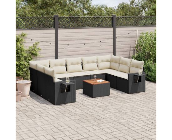 vidaXL 10-cz. zestaw wypoczynkowy do ogrodu, poduszki czarny rattan PE Dārza mēbeļu komplekti