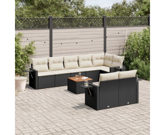 vidaXL 9-cz. zestaw wypoczynkowy do ogrodu, z poduszkami, czarny Dārza mēbeļu komplekti