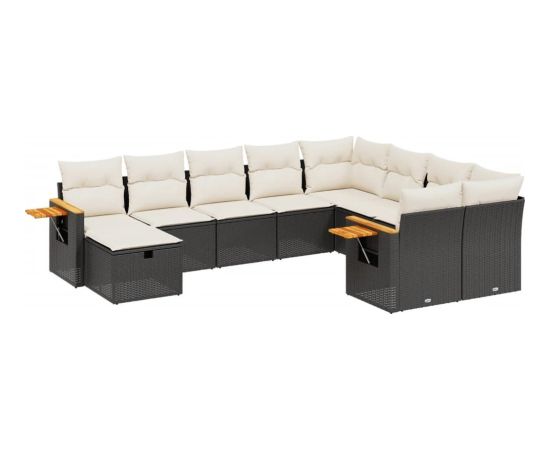 vidaXL 10-cz. zestaw wypoczynkowy do ogrodu, poduszki czarny rattan PE Dārza mēbeļu komplekti