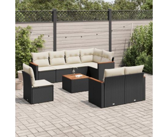 vidaXL 9-cz. zestaw wypoczynkowy do ogrodu, z poduszkami, czarny Dārza mēbeļu komplekti