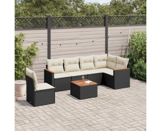 vidaXL 7-cz. zestaw wypoczynkowy do ogrodu, z poduszkami, czarny Dārza mēbeļu komplekti