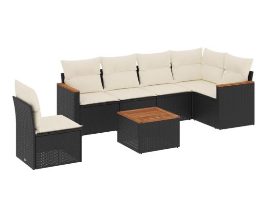 vidaXL 7-cz. zestaw wypoczynkowy do ogrodu, z poduszkami, czarny Dārza mēbeļu komplekti