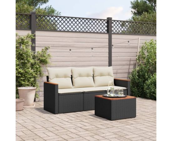 vidaXL 4-cz. zestaw wypoczynkowy do ogrodu, poduszki, czarny rattan PE Dārza mēbeļu komplekti