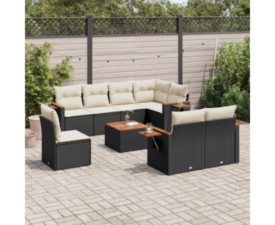 vidaXL 9-cz. zestaw wypoczynkowy do ogrodu, z poduszkami, czarny Dārza mēbeļu komplekti