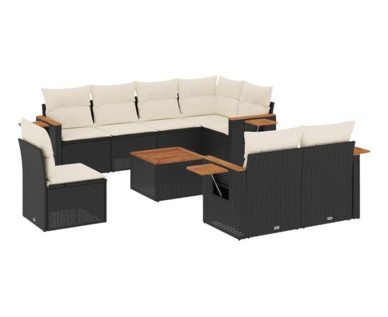 vidaXL 9-cz. zestaw wypoczynkowy do ogrodu, z poduszkami, czarny Dārza mēbeļu komplekti