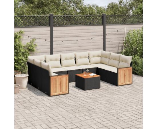 vidaXL 10-cz. zestaw wypoczynkowy do ogrodu, poduszki czarny rattan PE Dārza mēbeļu komplekti