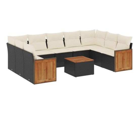 vidaXL 10-cz. zestaw wypoczynkowy do ogrodu, poduszki czarny rattan PE Dārza mēbeļu komplekti