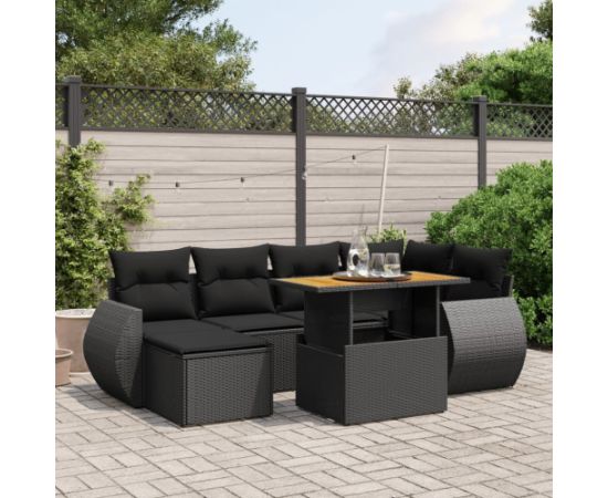 vidaXL 7-cz. zestaw wypoczynkowy do ogrodu, z poduszkami, czarny Dārza mēbeļu komplekti