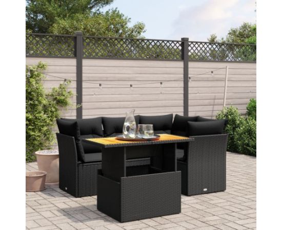 vidaXL 5-cz. zestaw wypoczynkowy do ogrodu, poduszki, czarny rattan PE Dārza mēbeļu komplekti