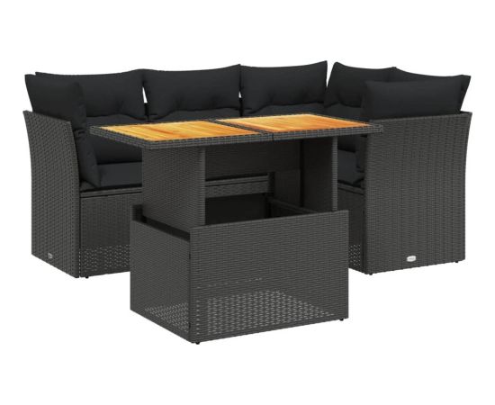 vidaXL 5-cz. zestaw wypoczynkowy do ogrodu, poduszki, czarny rattan PE Dārza mēbeļu komplekti