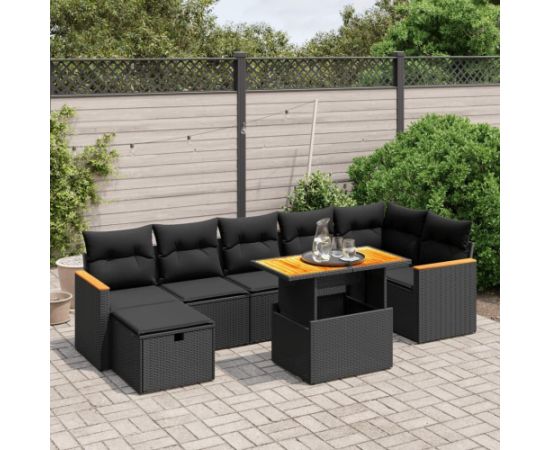 vidaXL 8-cz. zestaw wypoczynkowy do ogrodu, z poduszkami, czarny Dārza mēbeļu komplekti