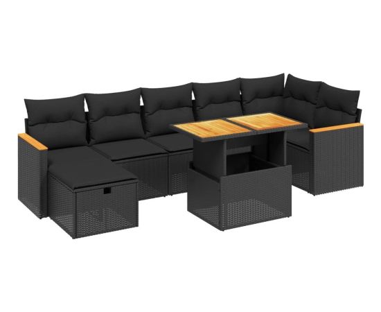 vidaXL 8-cz. zestaw wypoczynkowy do ogrodu, z poduszkami, czarny Dārza mēbeļu komplekti