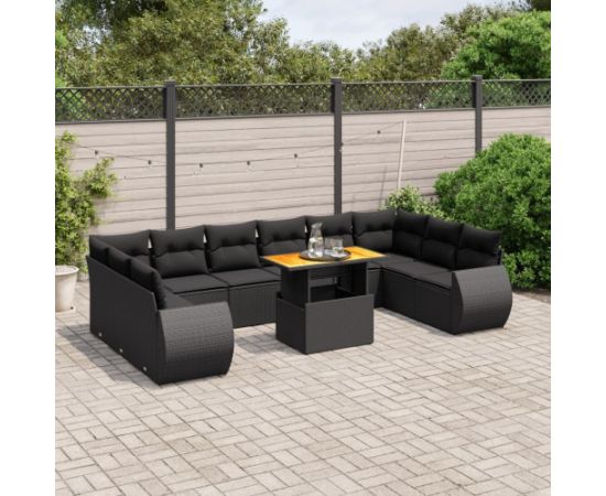 vidaXL 11-cz. zestaw wypoczynkowy do ogrodu, poduszki czarny rattan PE Dārza mēbeļu komplekti