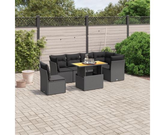 vidaXL 7-cz. zestaw wypoczynkowy do ogrodu, z poduszkami, czarny Dārza mēbeļu komplekti