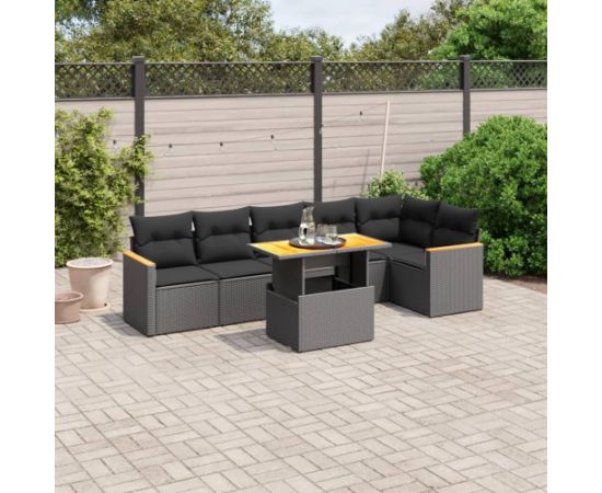 vidaXL 7-cz. zestaw wypoczynkowy do ogrodu, z poduszkami, czarny Dārza mēbeļu komplekti