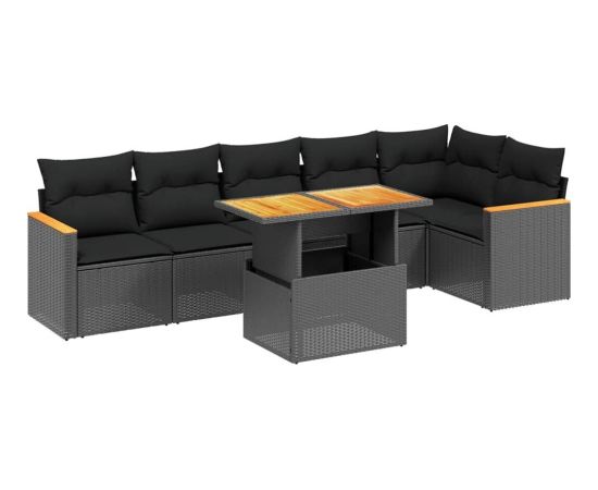 vidaXL 7-cz. zestaw wypoczynkowy do ogrodu, z poduszkami, czarny Dārza mēbeļu komplekti