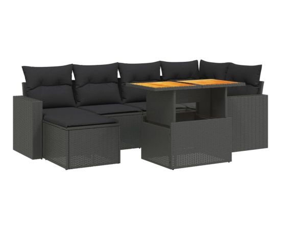 vidaXL 7-cz. zestaw wypoczynkowy do ogrodu, z poduszkami, czarny Dārza mēbeļu komplekti