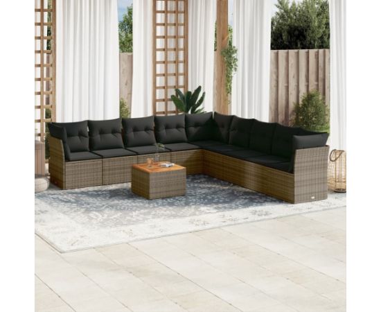 vidaXL 10-cz. zestaw wypoczynkowy do ogrodu, z poduszkami, szary Dārza mēbeļu komplekti