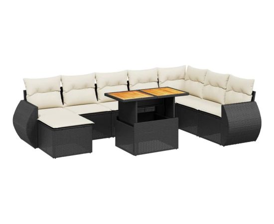 vidaXL 9-cz. zestaw wypoczynkowy do ogrodu, z poduszkami, czarny Dārza mēbeļu komplekti