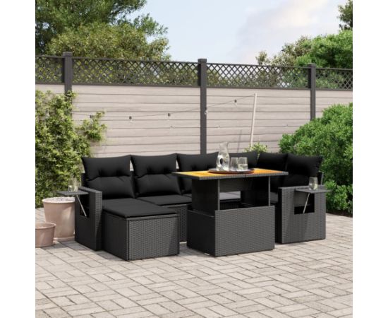 vidaXL 7-cz. zestaw wypoczynkowy do ogrodu, z poduszkami, czarny Dārza mēbeļu komplekti
