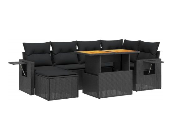 vidaXL 7-cz. zestaw wypoczynkowy do ogrodu, z poduszkami, czarny Dārza mēbeļu komplekti