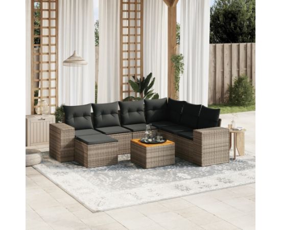 vidaXL 8-cz. zestaw mebli ogrodowych z poduszkami, szary, polirattan Dārza mēbeļu komplekti