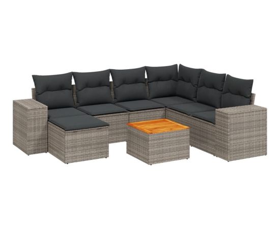 vidaXL 8-cz. zestaw mebli ogrodowych z poduszkami, szary, polirattan Dārza mēbeļu komplekti