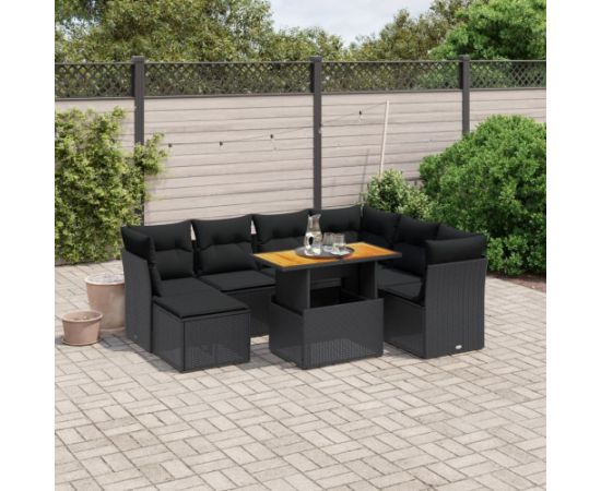 vidaXL 8-cz. zestaw wypoczynkowy do ogrodu, z poduszkami, czarny Dārza mēbeļu komplekti