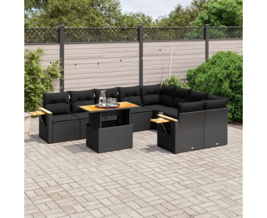 vidaXL 10-cz. zestaw wypoczynkowy do ogrodu, poduszki czarny rattan PE Dārza mēbeļu komplekti