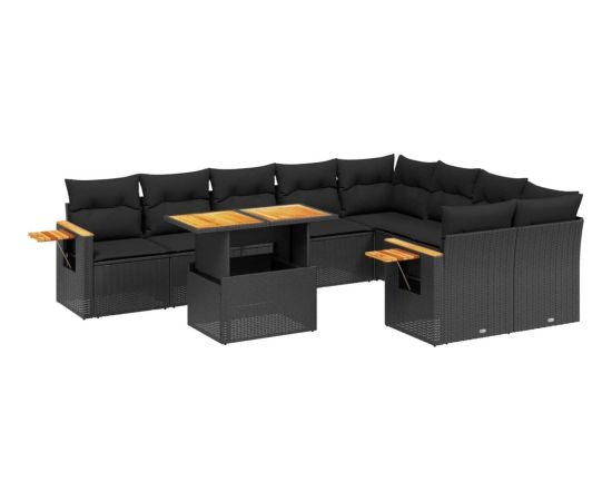 vidaXL 10-cz. zestaw wypoczynkowy do ogrodu, poduszki czarny rattan PE Dārza mēbeļu komplekti